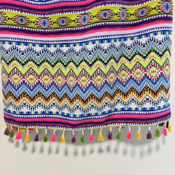 Madison Leigh 16 Sleeveless Shift Dress Zig Zag Chevron Bright Tassel Whimsygoth - Picture 4 of 8